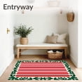 thumbnail image 3 of ODIKA 8'x10' Machine Washable Non-Slip Area Rug, Whimsical Cane Stripe with Holly Leaf Border Festive Bathroom High Traffic Rug, Red, 627937, 3 of 7