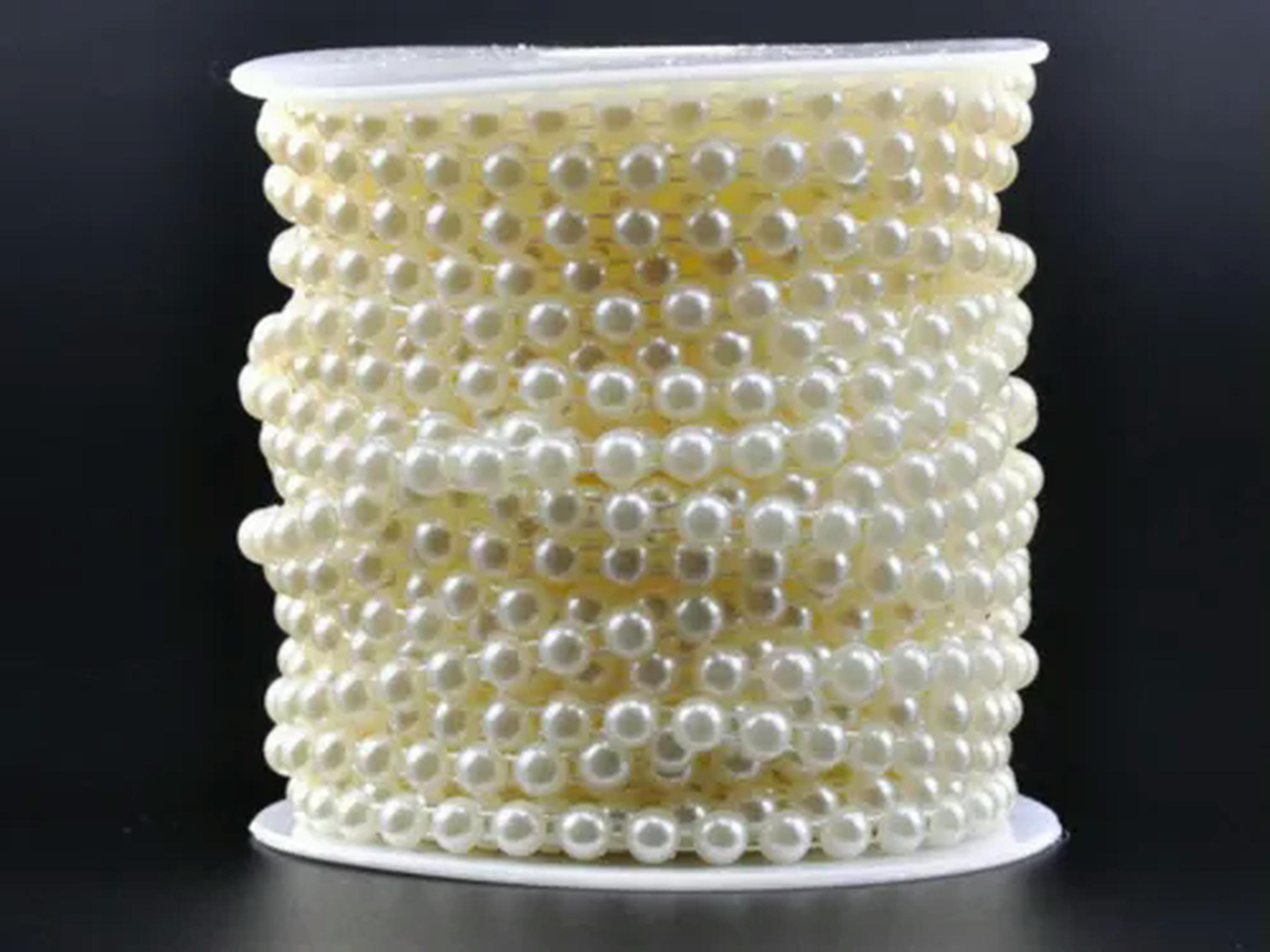 EOEMY 25 Meters Acrylic Flatback Pearl Bead 6mm Chain Garland Trims Wedding Bouquet-Ivory