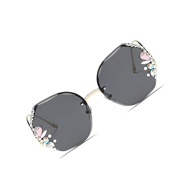 Qarigey Gafas de sol Retro sin marco para mujer, lentes degradados de gran tamaño, protección UV400, gafas de sol de Metal para mujer, color Type3 NO3