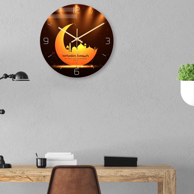 Decoración de Reloj de Pared Musulmán, Reloj de Pared con Movimiento Silencioso arrido, Reloj de Pared Eid de Ramadán Islámico Acrílico, para La Soledad Reloj de pared moderno