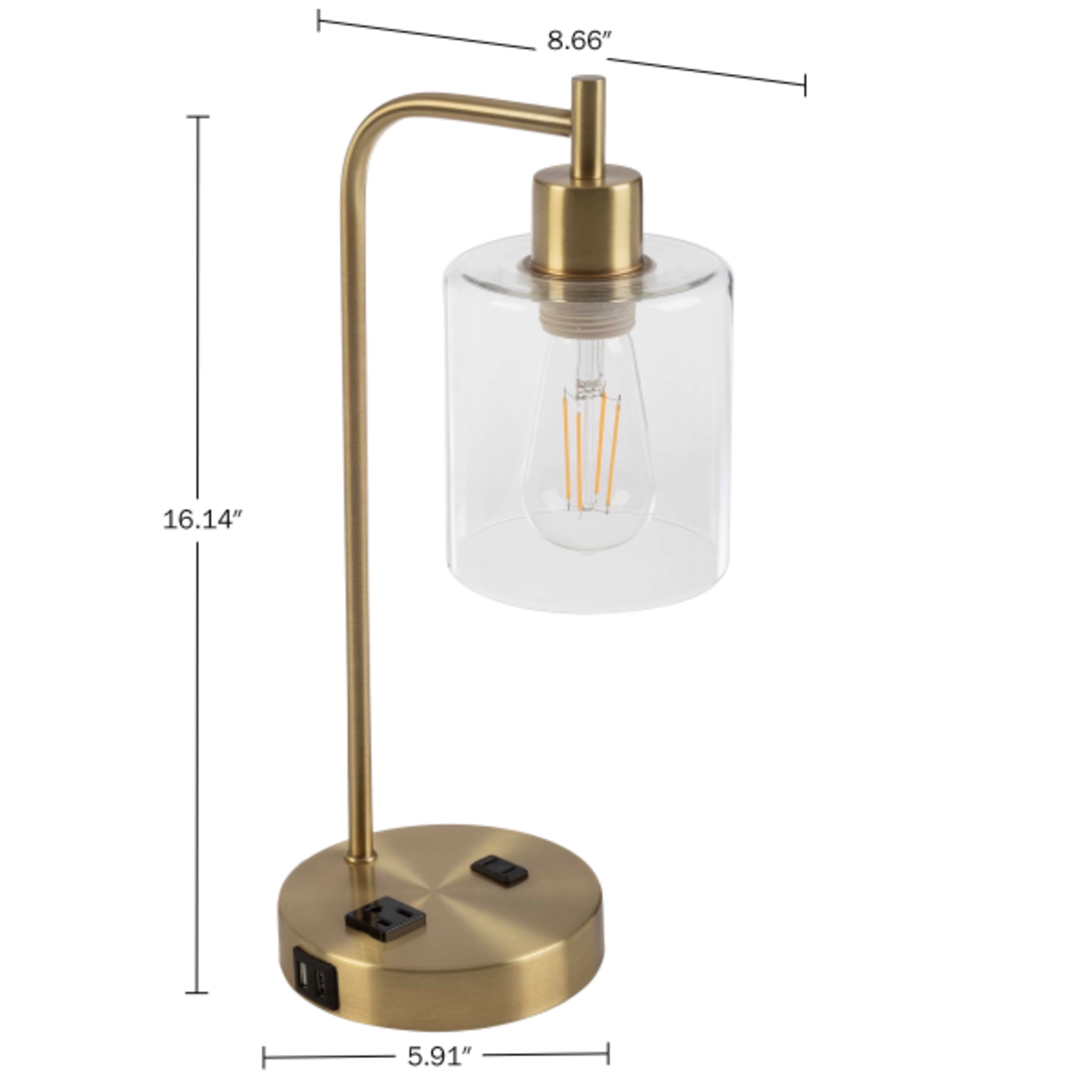 Lavish Home Lamp with USB Charging Ports, Touch Control, LED Bulb (Gold)