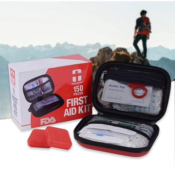Renben Emergency Survival First Aid Kit | 150 Pieces with Red EVA Medical Bag