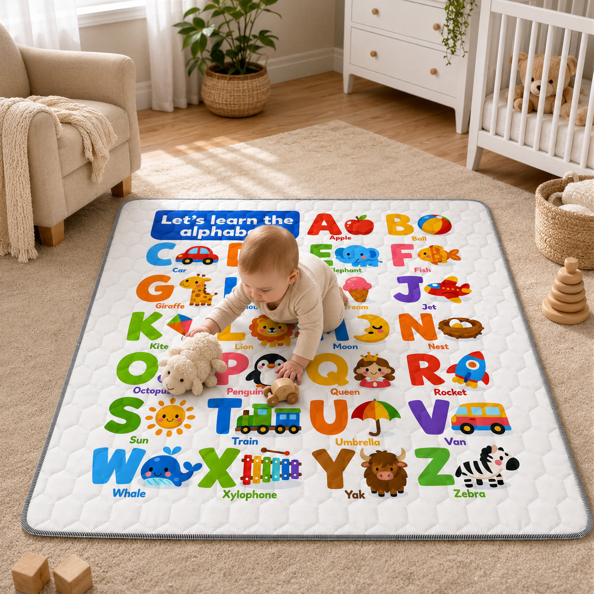 BEAUTYPEAK Baby Play Mat, 50"x50" Mat Perfect for Use Baby Playpen,Non-Slip Foldable Mat for Toddlers and Babies