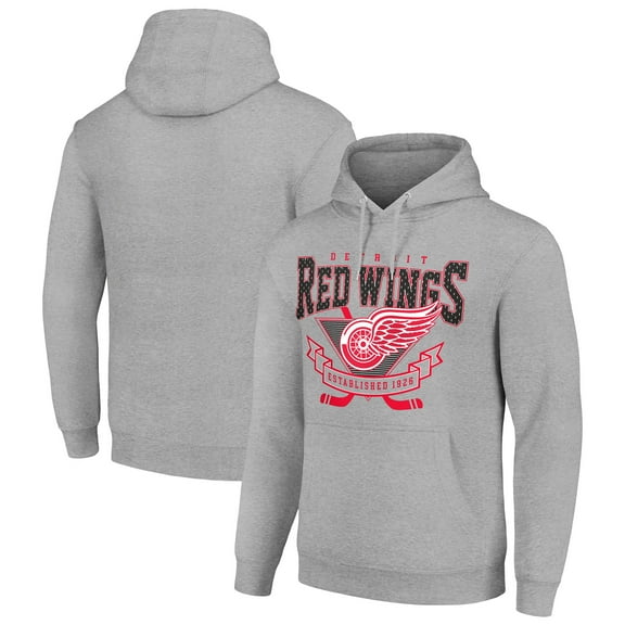 Men's Starter Heather Gray Detroit Red Wings Team Logo Graphic Fleece Tri-Blend Pullover Hoodie