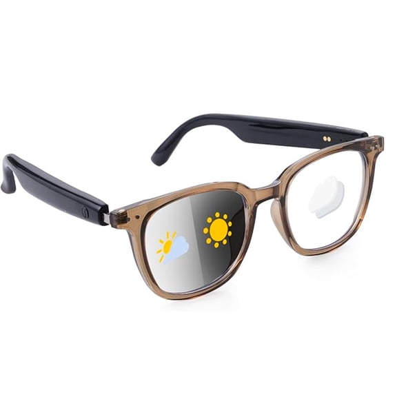 GS07 Smart Photochromic Sunglasses, Blue Light Glasses for Men,Bluetooth 5.4, Open Ear Sound Mic & Speakers （Brown)