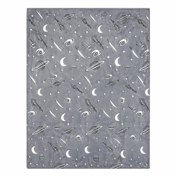 Dtchengua Glow in The Dark Star Space Blanket for Kids, Grey Cute Galaxy Throw for Boys Girls, Soft Flannel Toddler Blanket, Bedroom Room Decor, Birthday Gifts