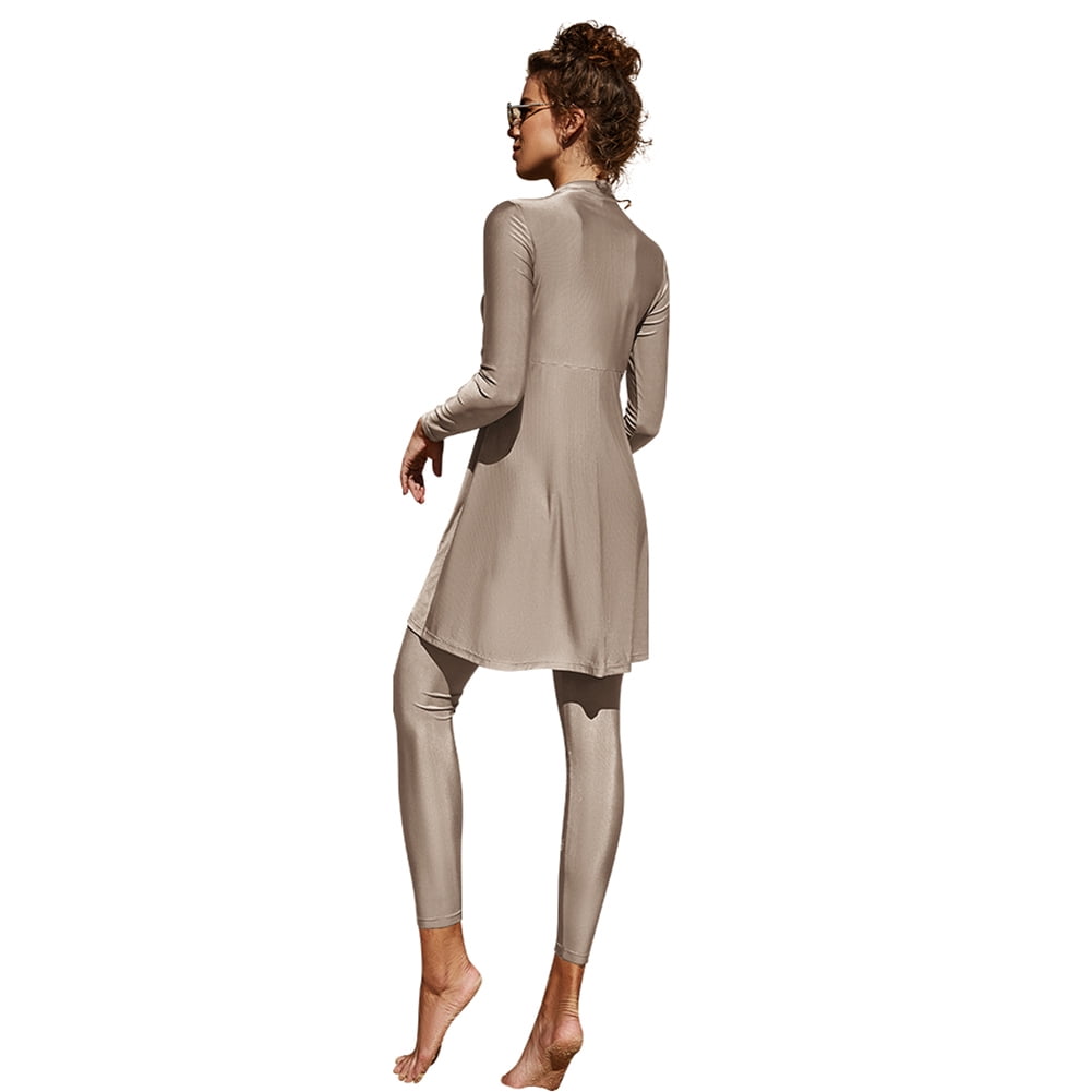 IBTOM CASTLE Women Muslim Swimsuits Modest Burkini Swimwear Islamic Long Sleeve Full Cover Swim Top Leggings Pants ​Bathing Suits L Apricot