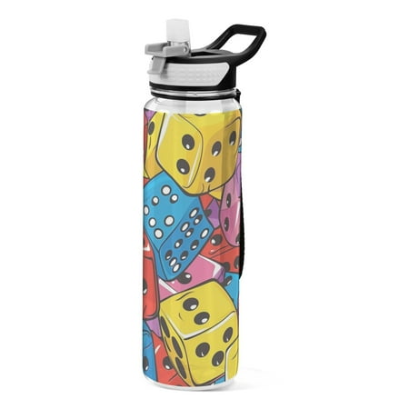 

Colorful Dice Cartoon Transparent Sports Water Bottle with Straw BPA Free Tritan 32oz for Gym Camping