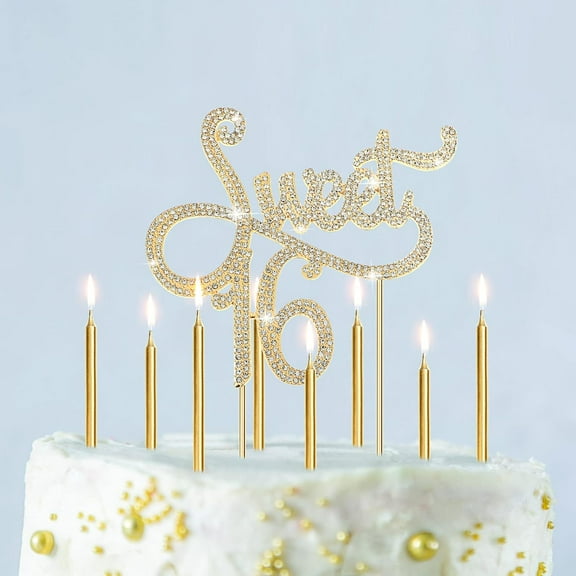 Sweet 16 Birthday Decorations Rhinestone Sweet 16 Cake Toppers 20 Pcs Metallic Happy Birthday Candles 16 Cake Decorations for Cupcake Decor(Gold White)