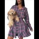 thumbnail image 2 of Conjunto de 2 Piezas de Cuadros para Mujer, Blusa de Larga con Falda, Cintura Alta, Informal, para Otoño e Invierno Púrpura S, 2 of 10