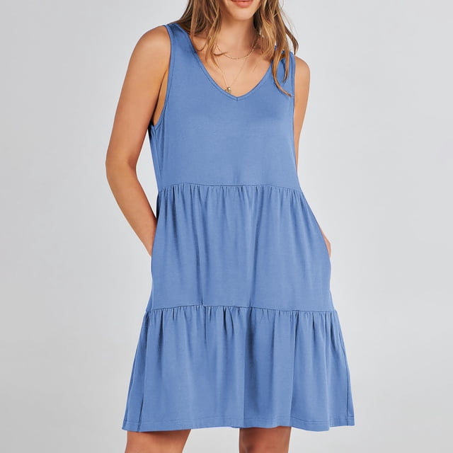Gspmoly Robe d'Été, Mode Femmes Été Décontractée Col en V Manches Courtes Taille Haute Robe Mini Robes de Mariage pour Femmes Offres Prime