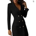 thumbnail image 1 of Traje De Mujer Vestido De Color Sólido Con Cuello En V Abrigo Con Botones Bolsillo Delgado Top Delgado, Negro, S Eigraketly AP002332-37, 1 of 6