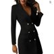 thumbnail image 1 of Traje De Mujer Vestido De Color Sólido Con Cuello En V Abrigo Con Botones Bolsillo Delgado Top Delgado, Negro, S Sweethay AP002332-37, 1 of 6