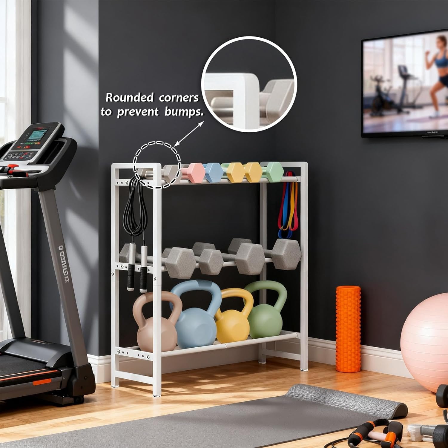 3-Tier Adjustable Dumbbell Rack, Heavy-Duty Weight Storage Stand, 390 LB Capacity, Space-Saving  Gym Organizer