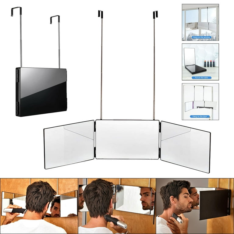 3 Way Mirror With Led Light,360 Mirror,trifold Portable Barber Mirror,height  Adjustable Hanging Mirror For Self Hair Cutting,shaving,styling And More.