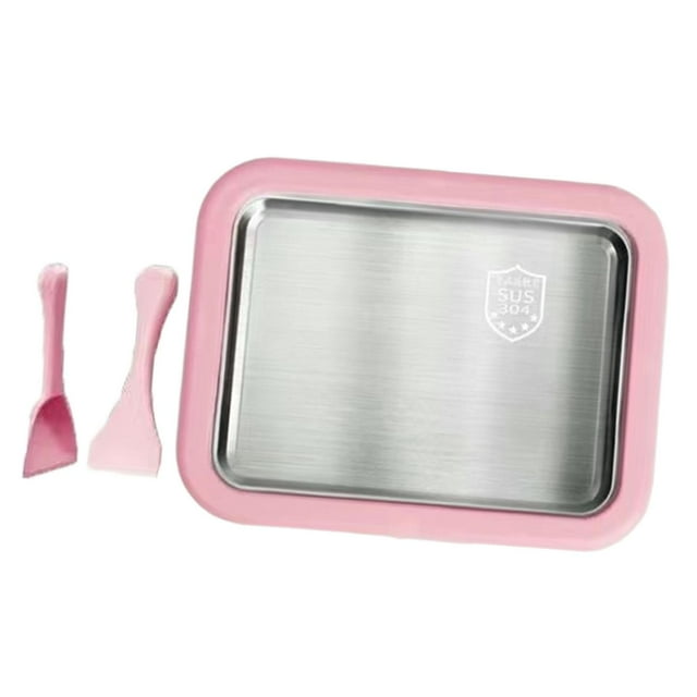Lipstore Ice Cream Maker Pan, with 2 Spatulas Kitchenware Compact DIY Home Use Yogurts Machine Ice Cream Cold Plate for Sorbet Yogurt Pink