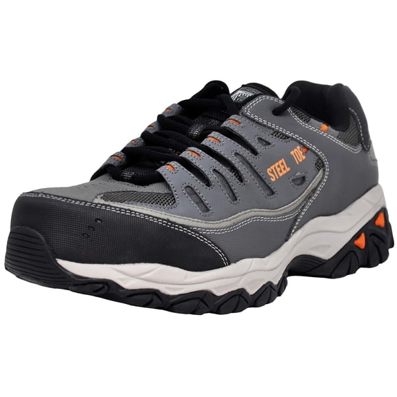 Skechers Men Cankton Athletic Steel Toe Work Sneaker, Charcoal/Orange, 9 M US