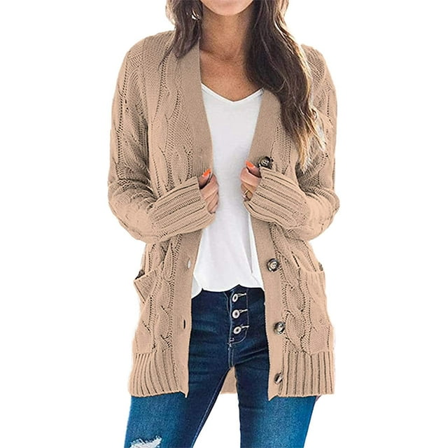 Jersey tipo cárdigan PRETTYGARDEN para mujer, tejido trenzado, talla M