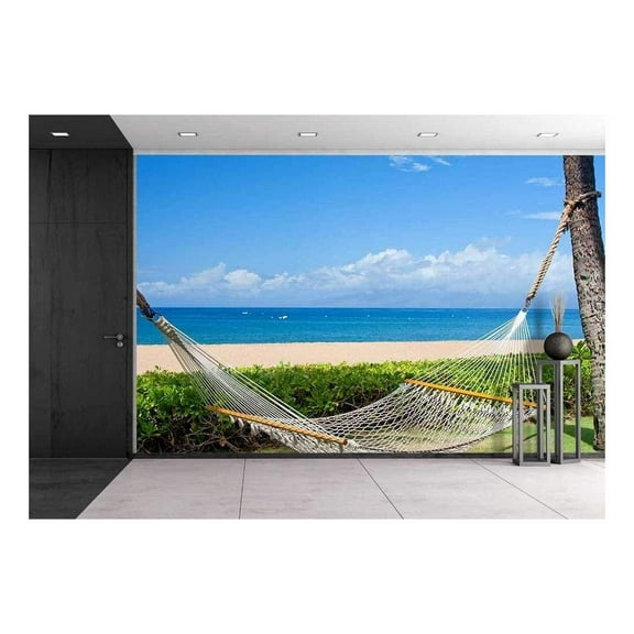 wall26 - Hammock on Beach, Background, Wallpaper - Removable Wall Mural | Self-Adhesive Large Wallpaper - 66x96 inches