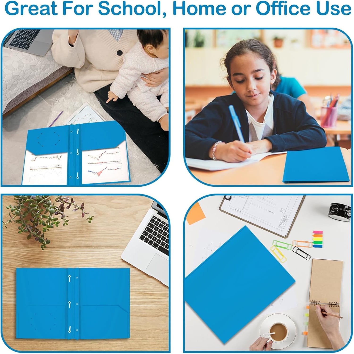 Heavy Duty Plastic Folder, 60 Pack, Pocket Folder with brads, Letter Size Poly File, Plastic Folders with 3 Prongs Fasteners