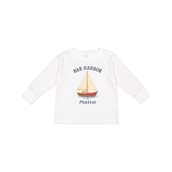 Inktastic Bar Harbor Maine Sailboat Illustration Boys or Girls Long Sleeve Toddler T-Shirt