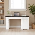 thumbnail image 2 of Oufan 55" Modern Desk, Wood Office Desk w/ Power Outlets & Keyboard Tray, Drawer & Storage Cabinet, Gaming Desk w/ Pegboard for Home Office, White, 2 of 13