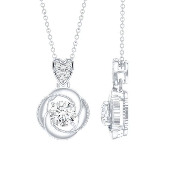Rosec Jewels Lab Diamond Necklace with Swirl and Heart (6 mm, EF-VS Grade, with Chain) - Ready to Gift, 925 Sterling Silver