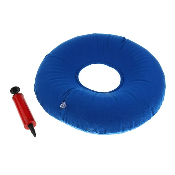 Almohada inflable para el coxis y hemorroides con bomba de aire. Cojín de asiento en forma de dona para el dolor. Azul