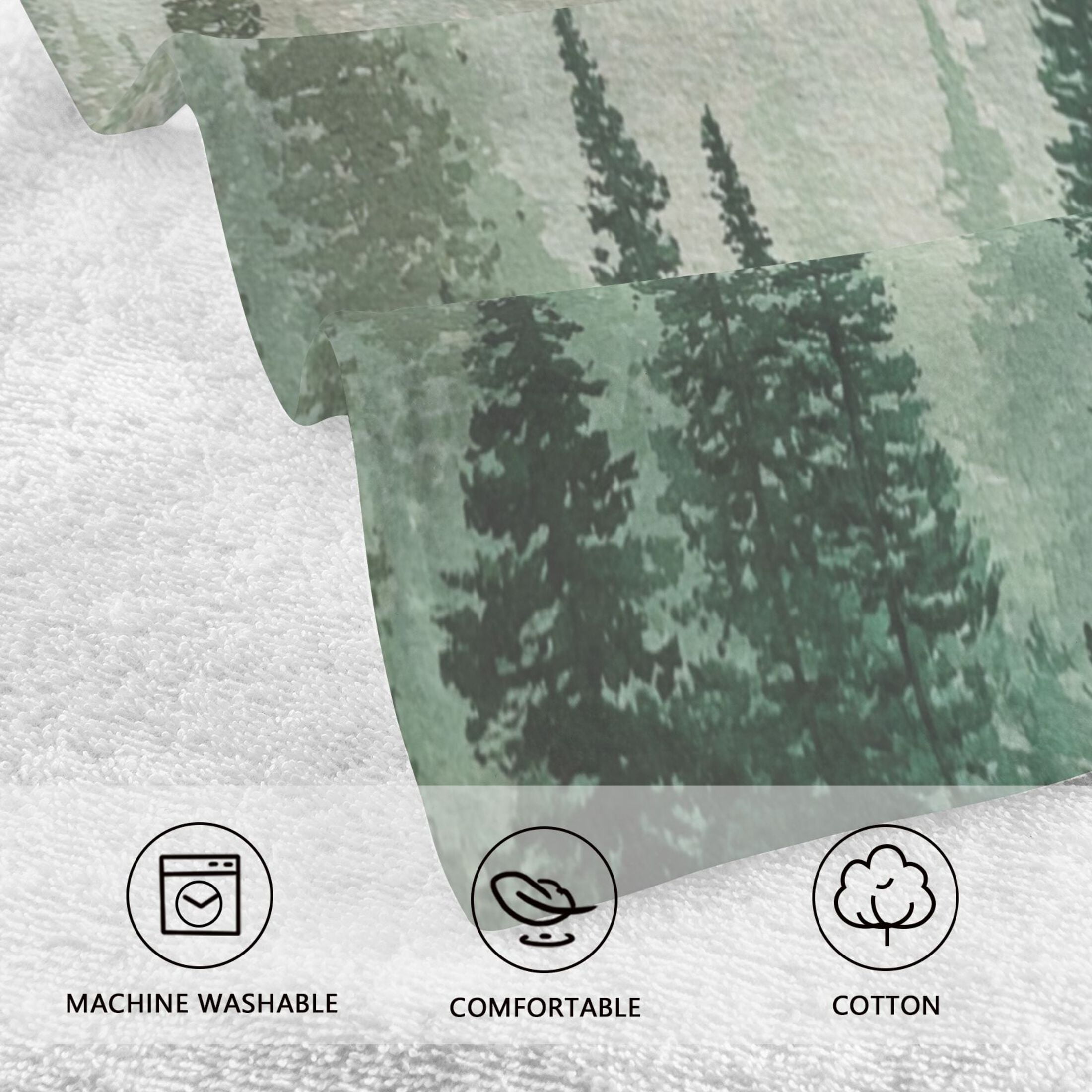 2 Pieces of Cotton Towel Face Towel Set Hand Towel Bath Towel Cotton Bath Towel Sets Beautiful Green Forest