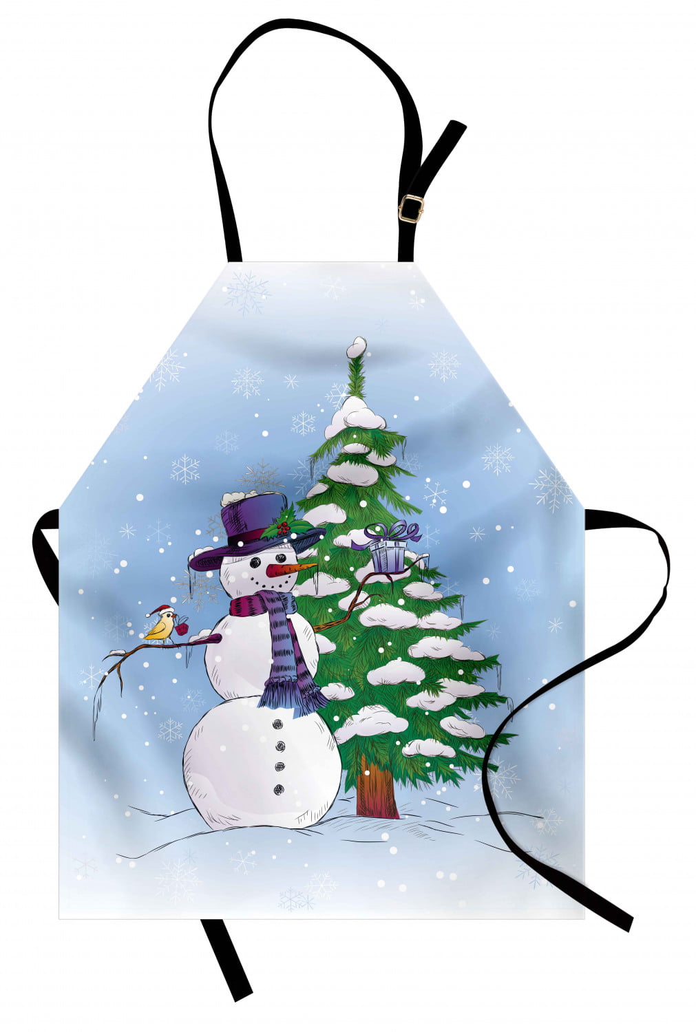 Christmas Apron Snowman in the Winter with Mistletoe Present Top Hat and  Scarf Tree and Bird, Unisex Kitchen Bib Apron with Adjustable Neck for 