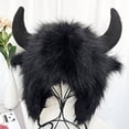 thumbnail image 4 of vnanda Thermal Cow Hat Winter Funny Hat with Fake Cow Horn Decor Thunderbolt Design Thick Warm Windproof Faux Fur Ear Unisex Fluffy for Women, 4 of 8
