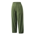 thumbnail image 4 of QLEICOM Womens Slacks Women's Wrinkle Free Relaxed Fit Straight Leg Pants Loose Solid Pockets Elastic Waist Comfortable Harem Ankle-Length Pants Wide Leg Pants Relaxed Fit Trousers Army Green M, 4 of 7