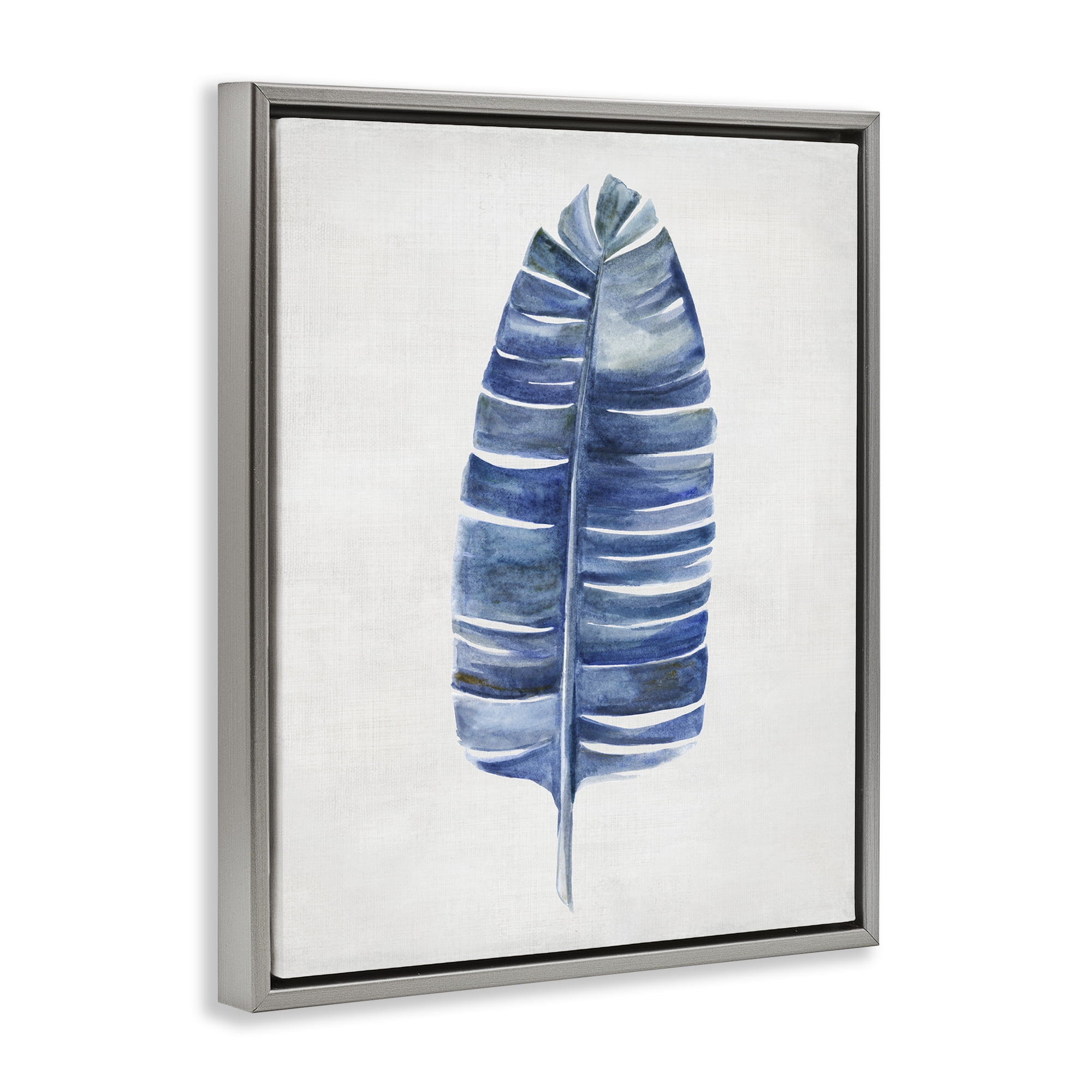 Stupell Industries Single Fan Plant Sprig Plants & Flowers Painting Gray Floater Framed Canvas Art Print Wall Art, 17 x 21
