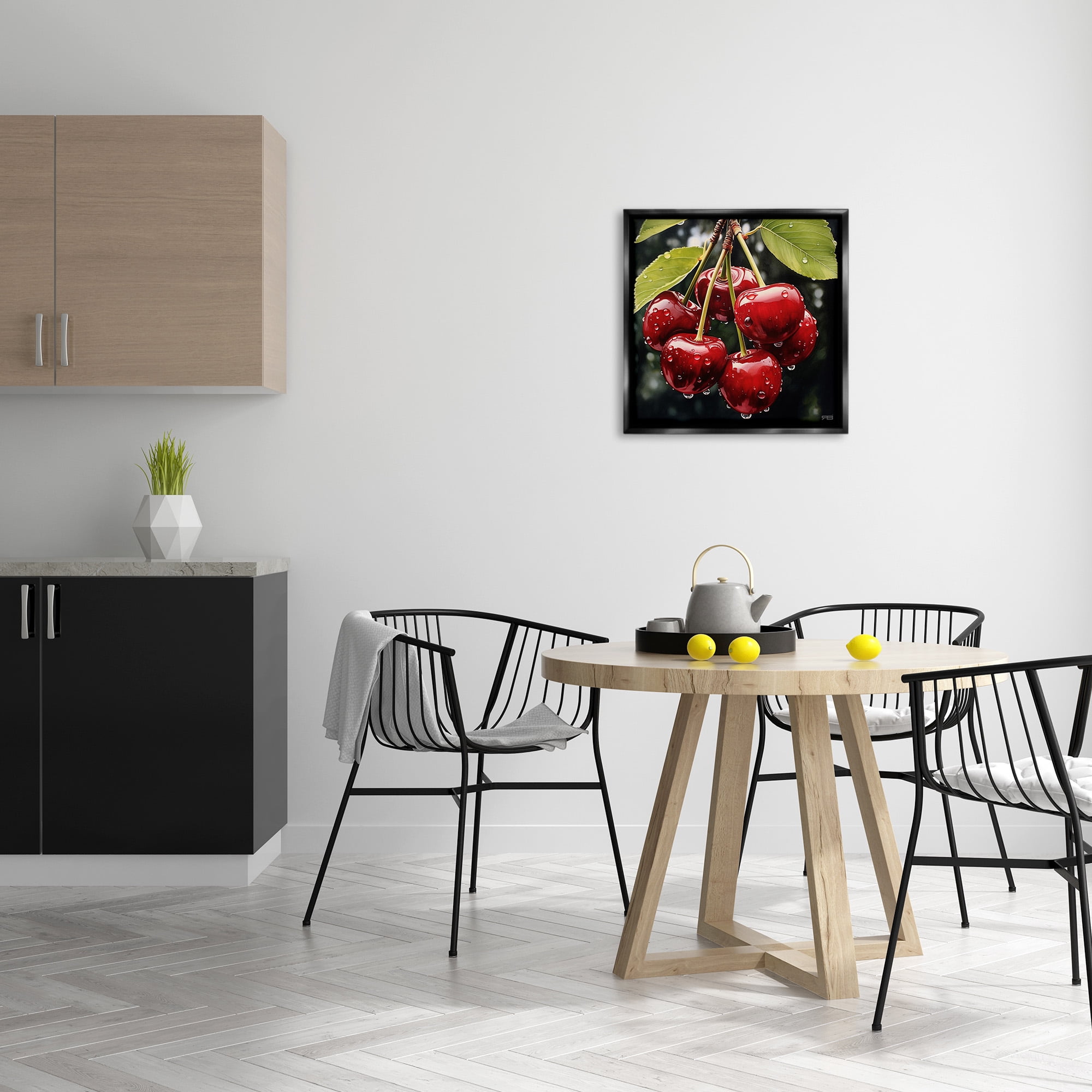 Stupell Industries Cherries with Water Droplets Food & Beverage Painting Black Floater Framed Canvas Art Print Wall Art, 25 x 25