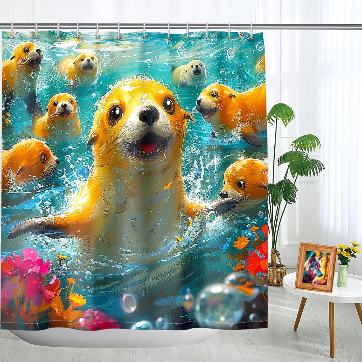 4 Pcs Shark Shower Curtain Set - Shark Bath Curtain, Blue Shark Bathroom Ocean Themed Shower Curtain for Kids Boys Girls, Sea Animal Shower Curtain with Rug, Toilet Cover, Bath Mat with 12 Hooks