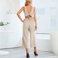 thumbnail image 4 of Aayomet Plus Size Jumpsuits For Women Women Solid Button V Neck Sleeveless Jumpsuit Medium Length Straight Trousers Backless Bow,Beige S, 4 of 5