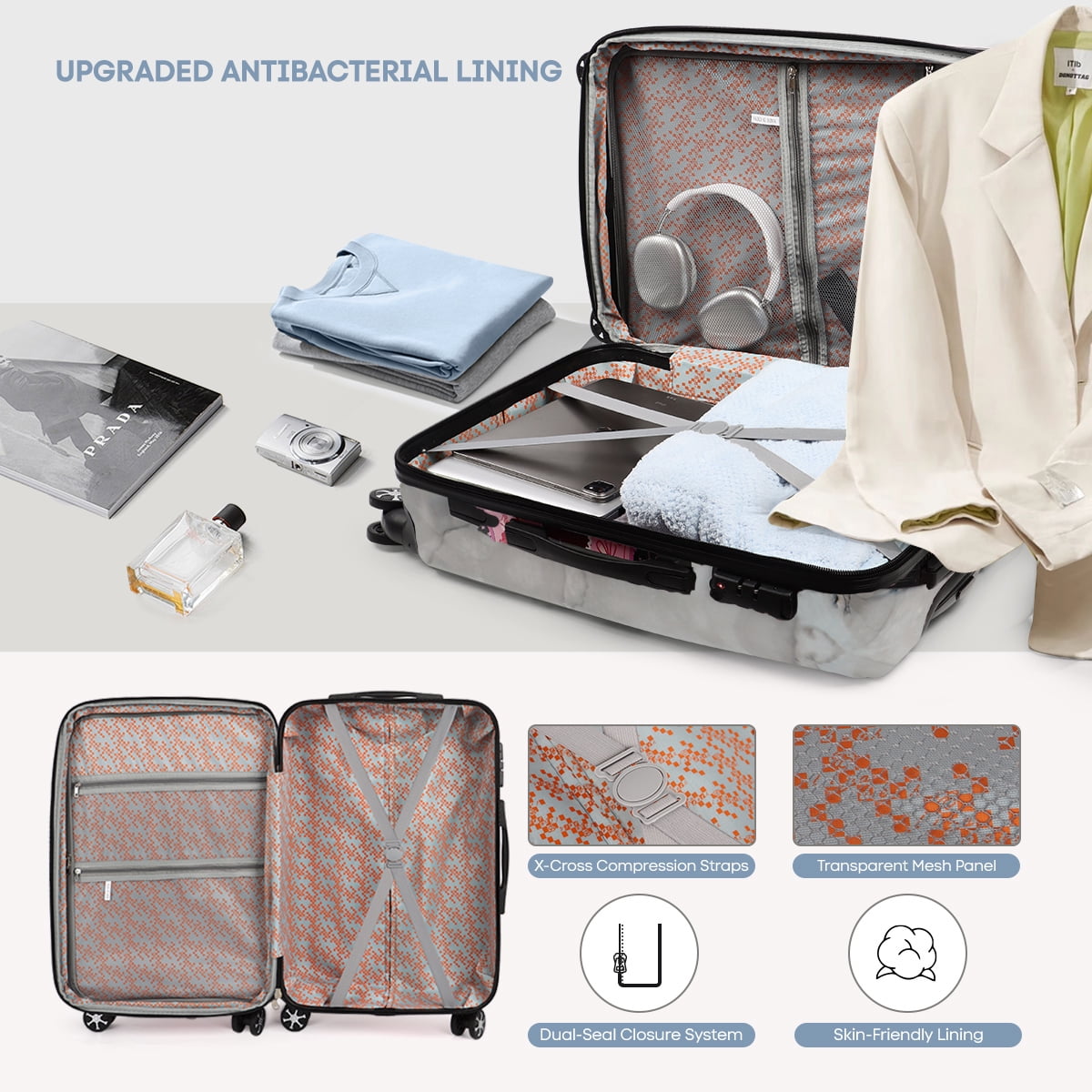 28 Inch Large Checked Luggage Expandable Suitcase with Spinner Wheels & TSA Lock Lightweight Durable PC Hardshell Rolling Suitcase,0028#19