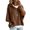 Brown, variant on Pullover Sweaters for Women Hooded Ribbed 3/4 Sleeve Sweaters | Ribbed Knitted, Drawstring, Batwing Sleeve, Office, Soft and Comfort Fabric, Work, Drop Shoulder, Comfy White M