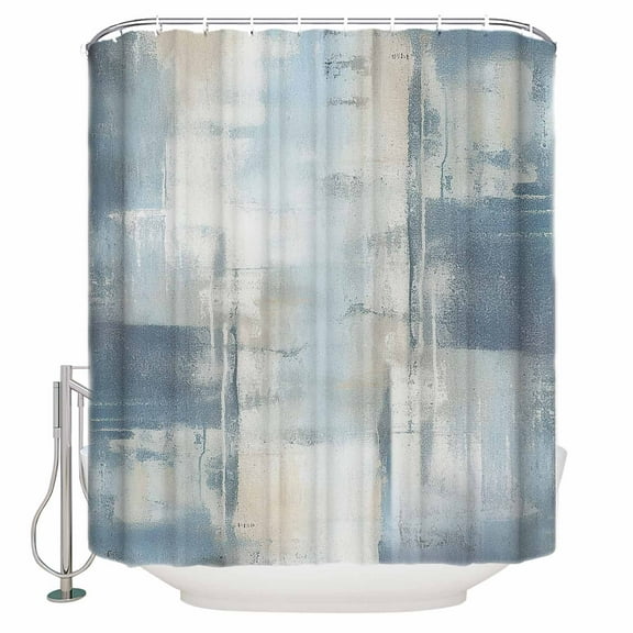 54x78 Inch Shower Curtain Decorative Blue Beige Bathtub Bath Curtains Fabric Waterproof Bathroom Decor Oil Painting Abstract Art Contemporary Small Stall Shower Curtain Set with 12 Hooks