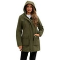 thumbnail image 4 of QHFBli Women's Lightweight Long Softshell Fleece Lined Jacket Anorak Raincoat With Removable Hood, 4 of 9