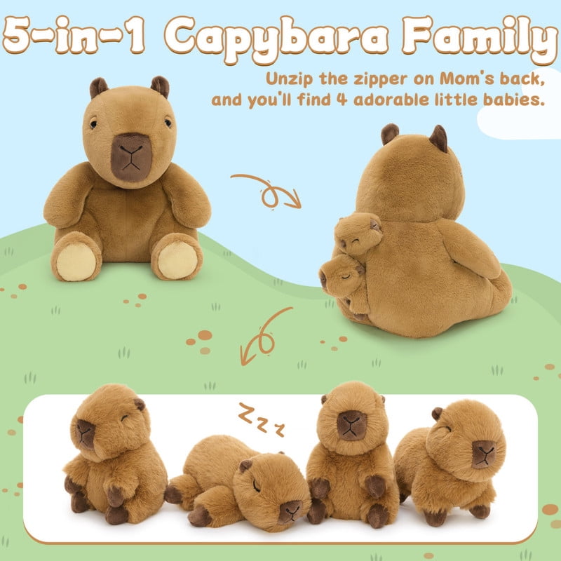 Muiteiur 5Pcs Capybara Stuffed Animal Set 13.8'' Capybara Plush with 4 Babies Inside