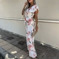 thumbnail image 6 of Giftesty Womens Pants Clearance!Fashion Women's Casual Printing Ruffles Suspenders One Shoulder Lacing Jumpsuit Wide Leg Pants, 6 of 9