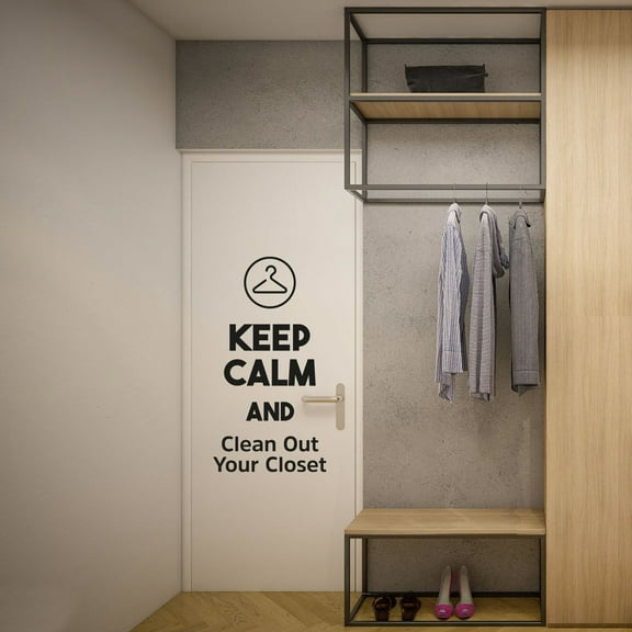 Keep Calm And Clean Out Your Closet - Life Quotes Closet Quotes Quote Hanger Silhouette Vinyl Wall Art Decal Sticker Home Closet Area Dressing Room Dressing Area Wardrobe Cabinet Size (10x4 inch)
