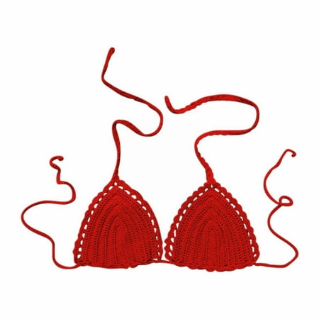 Hamky Bras for Women Bralettes for Women Women s Solid Color Crochet Swimsuit Euramerican Swimsuit Bikini Top Seamless Bras Full Coverage Bra Red M