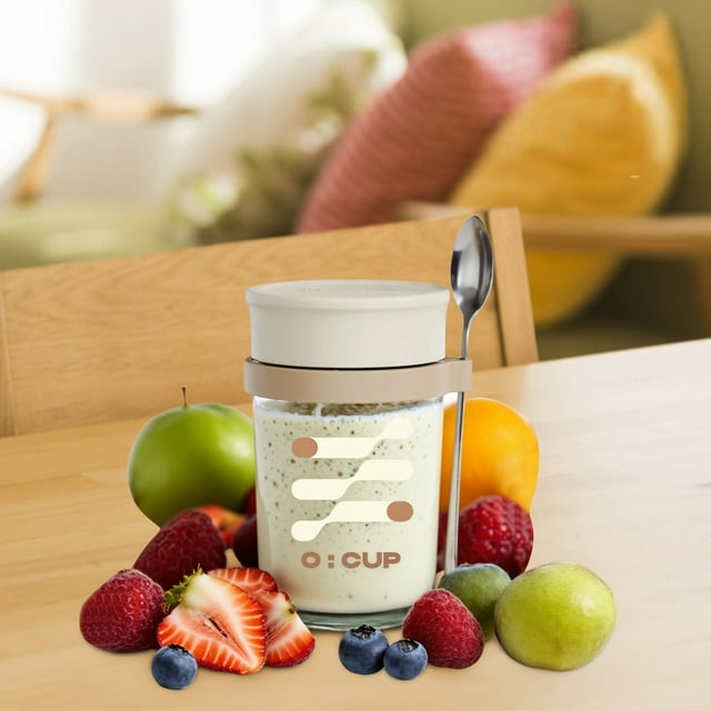 Cup With Lid And Spoon 350ml Container For Restaurant Kitchen Food Storage Reusable Meal Prep Dish Divided Glass Food Storage Containers Housewares Kitchen Glasses Glass Top Coffee Cups with Words for