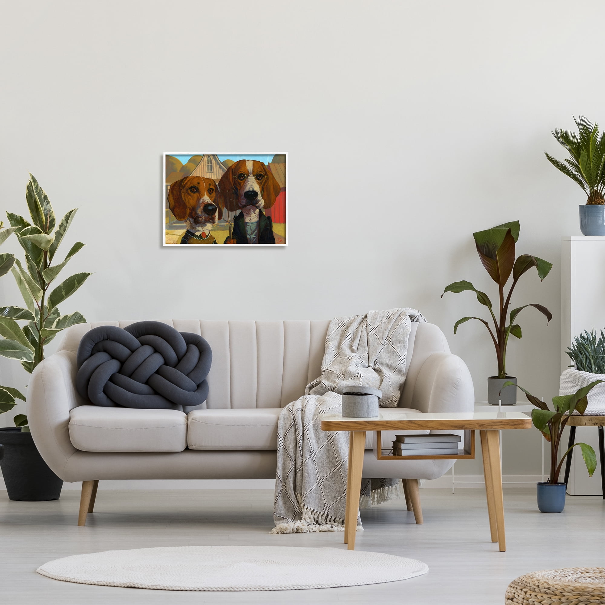 Stupell Industries Basset Hound American Gothic Farm Pet Parody, 16 x 20, Design by Thomas Fluharty