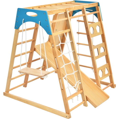 Wooden Swing Set Rock Climbing Wall