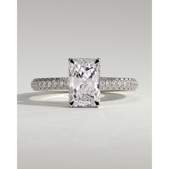 CAPRICARATS 3.00Ct Radiant Cut Lab Grown Diamond Triple Pave Ring, Hidden Halo, 14K White Gold