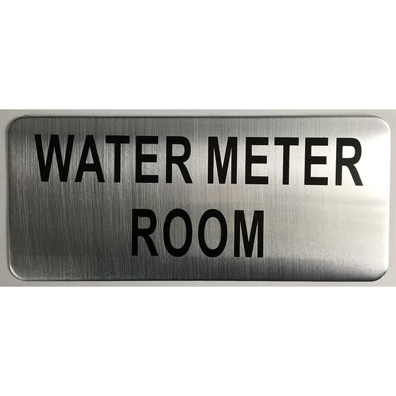 WATER METER ROOM SIGN (BRUSH ALUMINIUM, 3.5X8 )-The Mont argent line.