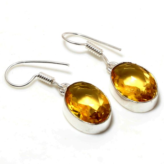 Citrine Topaz Oval Shape Drop Dangle Gemstone Handmade Earrings Jewelry 1.20"